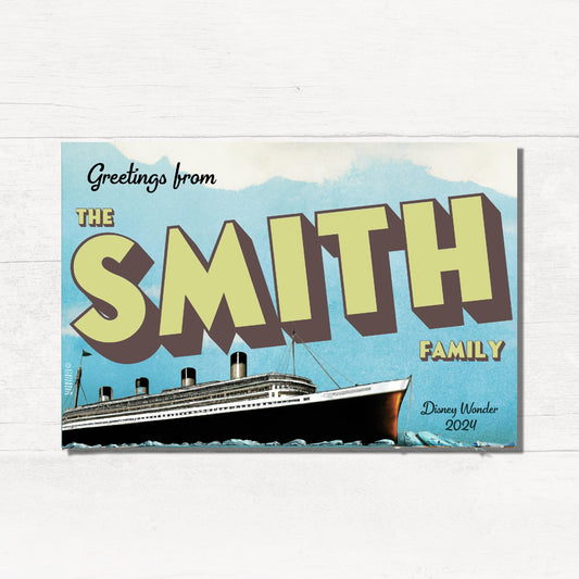 Vintage Travel Postcard - Personalized Cruise Door Magnet